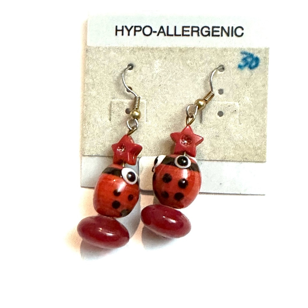 Artisan Red Ceramic Ladybug Earrings
